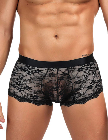 a man wearing a black lace underwear
